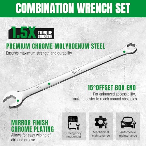 SK 6 Point Bolt Extractor Wrench Set, Metric 8-19mm, 12-Piece, Extra Long - size: Metric