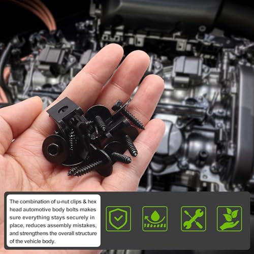 mxuteuk 50PCS M4.2 U-Nut Clips & Hex Head Automotive Body Fender Bolts Kit,for Most Cars Fender,Engine Undertray Cover, Engine Cover & Bumper Fender Liner - color: Black-M4.2