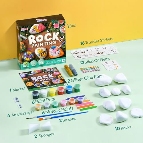 JOYIN Rock Painting Kit for Kids, Arts and Crafts for Girls & Boys Ages 6-12, DIY Supplies for Painting Rocks, Easter Craft Kits Art Set, Kids Birthday Christmas Presents, Family Indoor Activity - style: Original