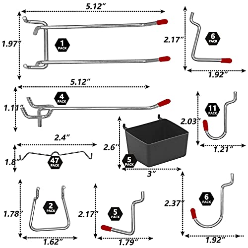 100 pcs Pegboard Hooks Kit Pegboard J Hook Accessories Black Hooks (Black,Sliver, 114)