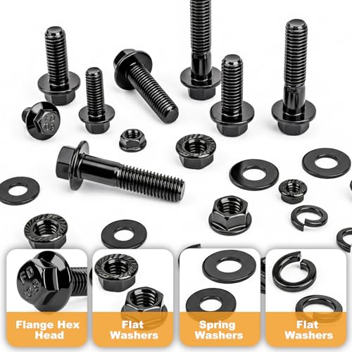 Vigrue 452PCS Metric Flange Nuts and Bolts Assortment kit, M6x1.0, M8x1.25, M10x1.5 Grade 10.9 Alloy Steel Black Zinc Plating Hex Bolts and Nuts Washers, Metric Bolt Set for Automotive Motorcycle - size: M6 M8 M10 Assorted