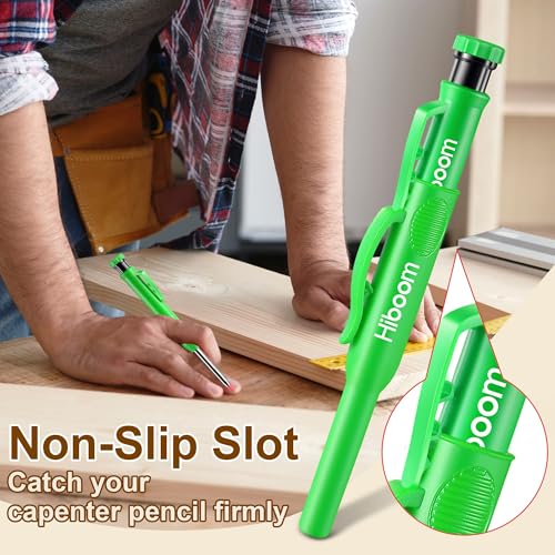 Hiboom 2 Pack Carpenter Pencils with Pencil Cap and 18 Refills, Green - color: Green