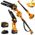 Electric Pole Saw 6“ Mini Chainsaw Cordless Telescopic 6.0Ah Batteries Fast Charger Adjustable Shoulder StrapTree Trimmer Limb Branch Cutter Pruner 16 Ft Max Reach Multi-Angle Yellow - color: Yellow-1 Battery
