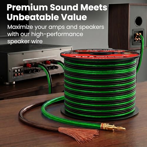 GEARit 12 Gauge Speaker Wire 100FT, 12/2 CCA Cable for Home Theater - color: Translucent Black/Green, size: 12AWG / 100 Feet