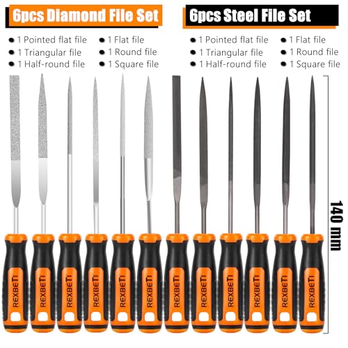 REXBETI 19Pcs Metal File Set - Jewelry Making & Precision Metalwork File | 6 Jewlers & 6 Steel Files, Carry Case, For Precision Metal, Woodworking, 3D Print Finishing, Craft, Knife & Tool Sharpening - style: 13PCS