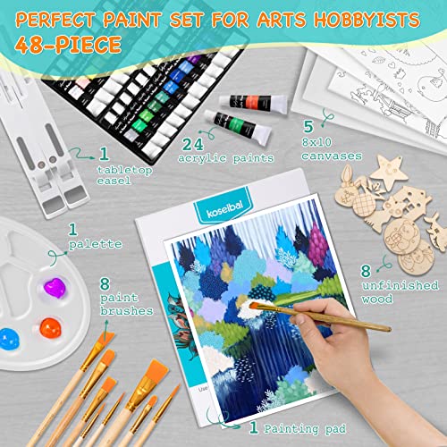 koseibal Kids Acrylic Paint Set with Canvas, Easel, More Art Supplies - color: 24 Acrylic Paints + Canvas & Easel