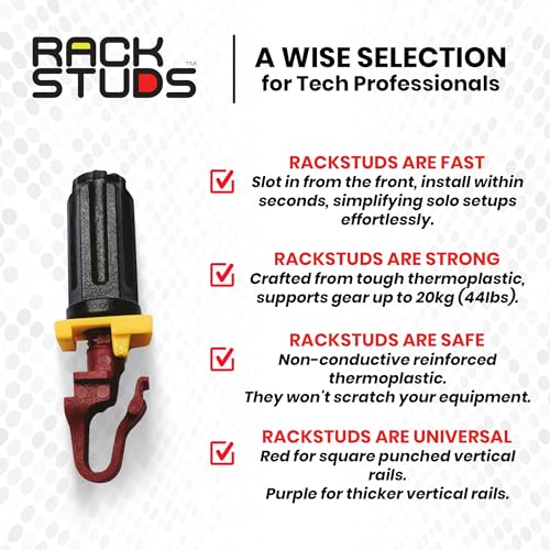 Rackstuds R20 Series II - Server Rack Screws 20 Pack | Cage Nut Replacement | Red 2.22mm/0.086" | A Faster, Easier Solution for Rack mounting Gear in 19" Racks with Square Punched Vertical Rails - color: Red, size: 20 Pack