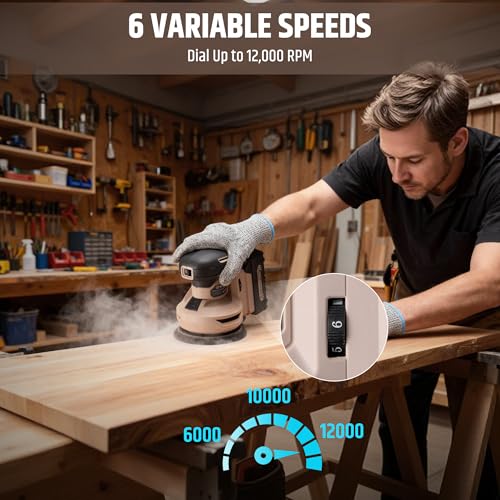 5" Cordless Random Orbital Sander, Brushless 6-Speed 6000–12000 RPM, Compatible with Makita Batteries,Electric Palm Orbital Sander for Sanding, Includes Dust Bag & 12PCS Sandpapers (Bare Tool)