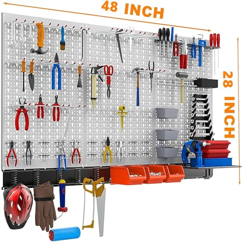 TORACK 109 PCS Pegboard Wall Organizer 48x24 in, Garage Metal Pegboard - color: Grey