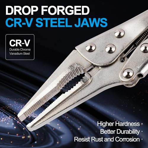 URASISTO 9-Inch Long Nose Locking Pliers, Premium Cr-V Construction, Long Nose Pliers with Wire Cutter for Easy Access to Hard to Reach Areas