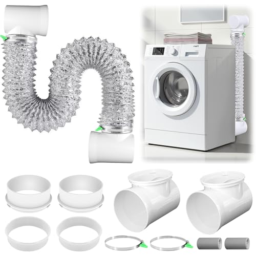 4 Inch Silver Dryer Vent Hose for Tight Space Includes 2 90-degree Dryer Vent Elbow and 1 Dryer Vents Duct, Flexible Dryer Hose Vent Kit-Space Saving, Indoor Dryers Vents Connector, Easy installation
