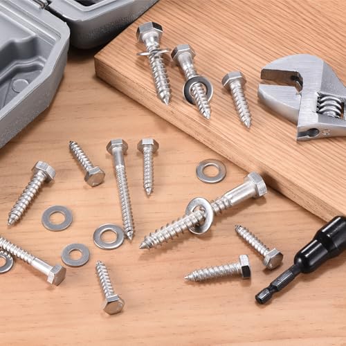 60 Pcs Hex Head Lag Screws 1/4" x2-1/2 SS 18-8 (304) Lag Bolts - color: Silver, size: 1/4"x2-1/2"