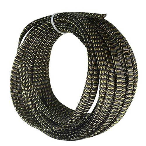 Othmro Length 10m/32.8ft Width 8mm PET Expandable Braid Protecting Managing Cable Sleeving Flexible Wire Mesh Sleeve Black Gold - color: Black Gold, size: 32.8ft x 0.31in