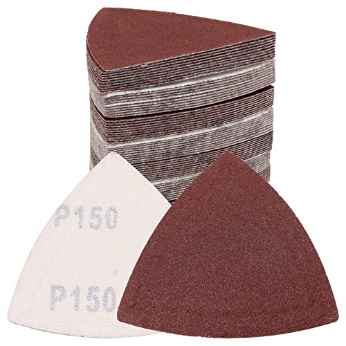 120 Pcs Triangle Sanding Pads, 150 Grits Detail Sander Sandpaper Hook and Loop Sanding Sheet,3-1/8"(80mm) Triangular Sandpaper for 3-1/8" Oscillating Multi Tool, No Holes - size: 150 Grit, style: No Hole