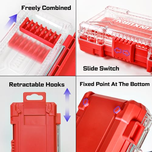 Geinxurn 1Pc Red Storage Box Case, small parts box with detachable divider, Screwdriver Bit Set Box - style: STKB001-RD