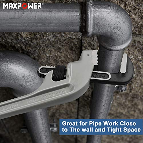 MAXPOWER 18-inch Pipe Wrench, 45 Degree Angled Cr-Mo Jaw, 2.36” Opening - size: 18-inch, style: Offset Pipe Wrench