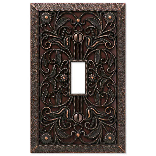 Amerelle 65TDB Filigree Wallplate, 1 Toggle, Cast Metal, Aged Bronze, 1-Pack - size: Single Toggle