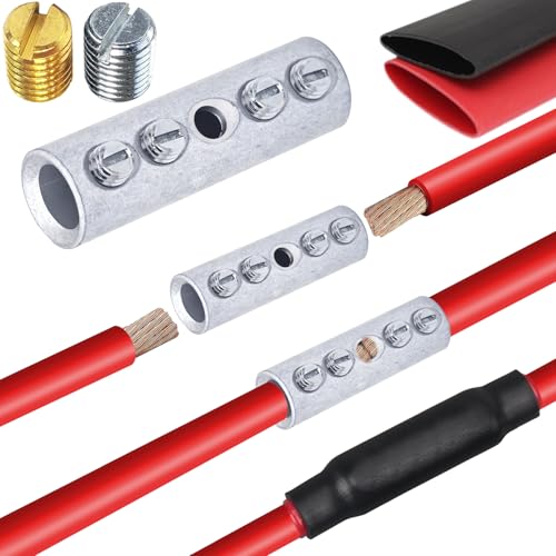 2 Gauge Wire Butt Connectors 6 PCS Tinned Brass Mechanical Butt Splice Connectors Kit 2 AWG Mechanical Repair Splice Kit Splice Screw Sleeves 6 PCS Mechanical Splices with 6 PCS 3:1 Heat Shrink Tubes - color: Tinned Brass