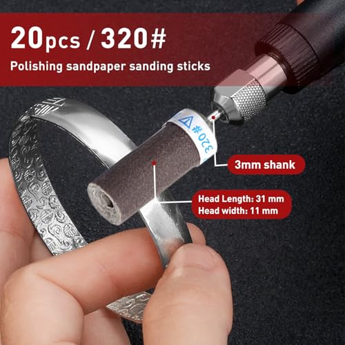 20 Pcs 320 Grit Sanding Drums for Rotary Dremel Tool - size: 320 Grains