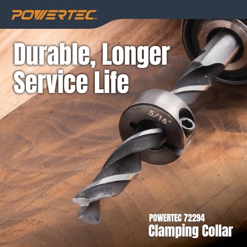 POWERTEC Drill Bit Stop Collar Set, 7 Piece Set Adjustable Drill Bit Depth Stopper with Allen Wrench, Bits Stop with Imperial System Size Markings - 1/8", 3/16", 1/4", 5/16", 3/8", 7/16", 1/2” (72294) - style: 7PC Imperial Drill Stop Set (1/8"-1/2")