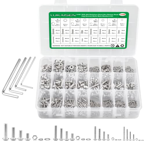 1440Pcs Screw Assortment Kit, M2-M5 Stainless Steel Hex Button Cap Bolts - size: SS M2 M3 M4 M5 1440pcs 2