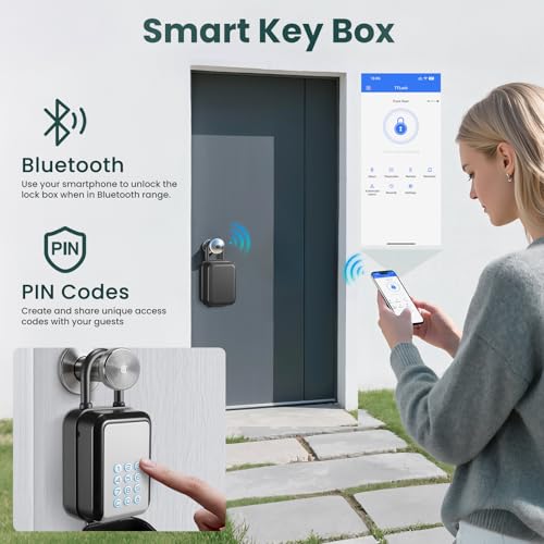 Smart Key Lock Box Electronic Bluetooth Lock Box with TTLOCK APP Control & PIN Code Types,Share eKey Lock Box for Airbnb Realtor House Office with Removable Shackle