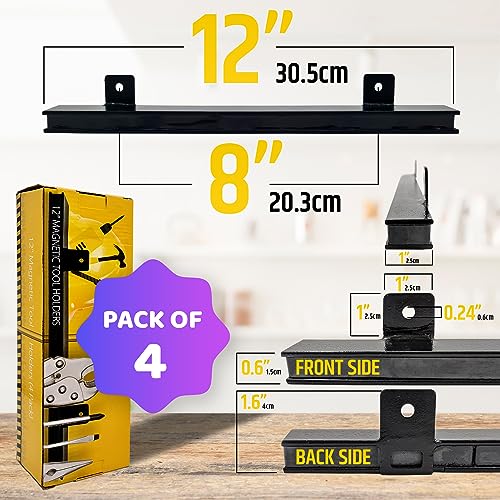 12" Heavy-Duty Magnetic Tool Holders (4 Pack - 48" Total) - Extremely Powerful Magnetic Pull Force to Hold Heavy Tools (Upgraded Version) - Professional Tool Bars/Strips Organizer - size: 12" - 4 Pack