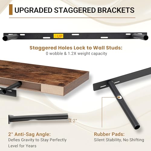 Vivelove Deep Floating Shelves, 48 X 12 Inch, Rustic Brown, 2 - color: Rustic Brown, size: 48”wx12”dx1.5”h