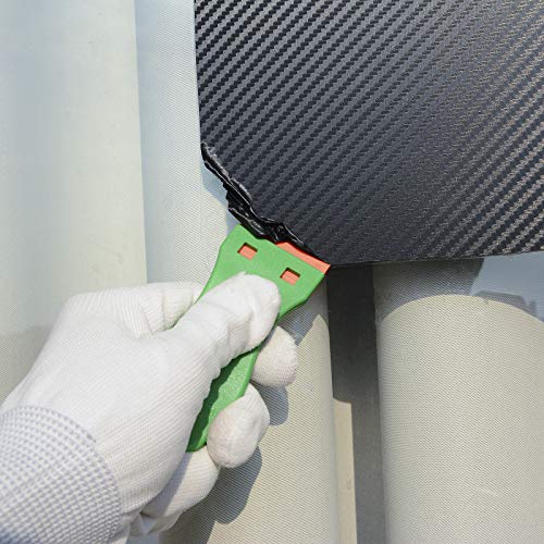 FOSHIO 2PCS Green Plastic Razor Sticker Remover Paint Scrapers with Contoured Grip + 100 PCS 1.5 inch Refillable Double Edge Plastic Razor Blades for Cleaning Adhesive Vinyl Decals Stickers Labels - color: Green
