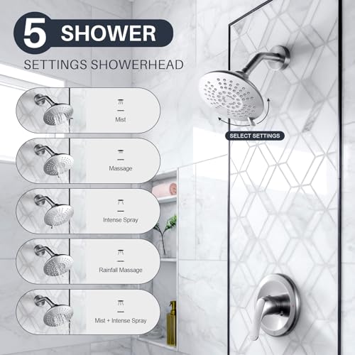 Shower Faucet with Valve, Bathroom Shower Faucet Kit, Solid Brass Shower Head Faucet Set Complete, Single Handle Rain Shower Head Trim Kit for Bathroom, Brushed Nickel - color: Brushed Nickel
