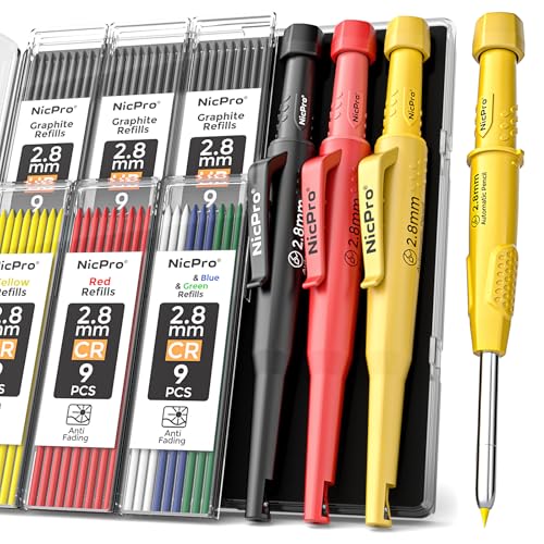 Nicpro Carpenter Pencils with Sharpener & Sleeve, 3Pack Construction Pencil - size: 3 Pack