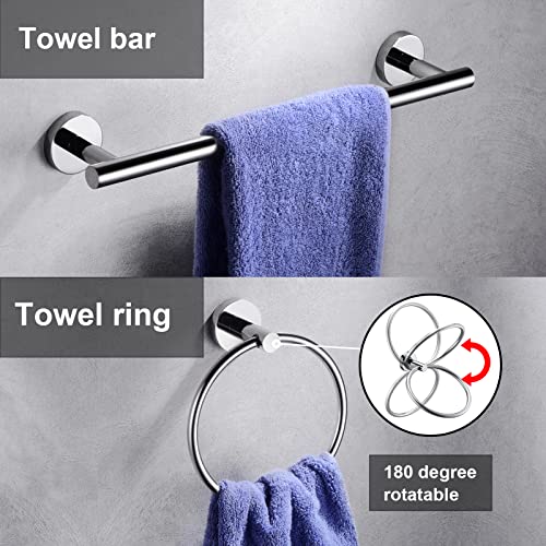 5 Pieces Polished Chrome Bathroom Hardware Accessories Set,Hand Towel Ring,16 inch Towel Bar,Toilet Paper Holder,2pcsTowel Hooks,Round SUS304 Stainless Steel Heavy Duty Wall Mount Holder,Towel Rack - color: Polished Chrome, size: 5 piece 16"