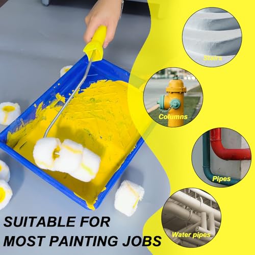 12 Pack 3-Wheel Mini Pipe Paint Roller w/Frame & Wrench for Pipes & Curves - color: 14 pcs
