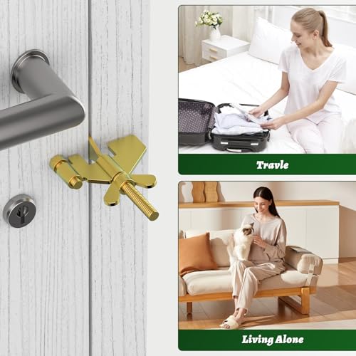 1 PCS Gold Portable Door Lock,Heavy-Duty Portable Door Lock for Home, Travel, Hotels, Apartments