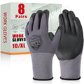 FURWEY Work Gloves,8/30 Pairs Nitrile,24 Pairs PU,Seamless Nylon Knit - color: Black Gray-8pairs, size: Medium