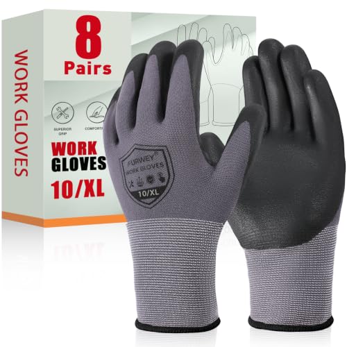 FURWEY Work Gloves,8/30 Pairs Nitrile,24 Pairs PU,Seamless Nylon Knit - color: Black Gray-8pairs, size: Medium