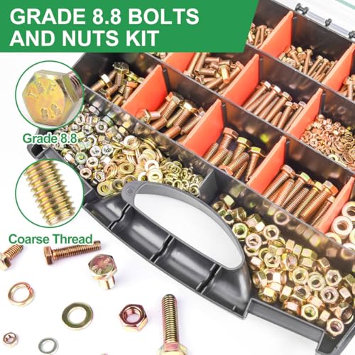 Foliv 1580pcs Metric Bolt Assortment, M4 M5 M6 M8 Nuts and Bolts Assortment Kit, Grade 8.8 Alloy Steel with Yellow Zinc Plated, Length from 12-30mm - style: 1580pcs M4 M5 M6 M8