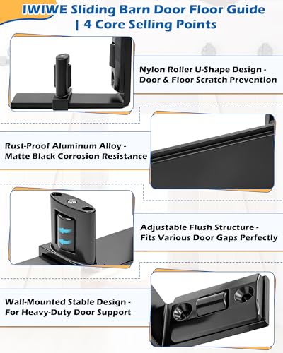 IWIWE Sliding Barn Door Bottom Floor Guide, Wall Mount Adjustable U-Shape Flush Design, Smooth Nylon Rollers Quiet & Stable, Black (1 Pack) - size: U-Shape Guide - 1 Pack