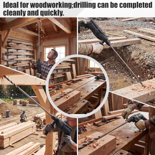 Lounsweer 2 Pack 3/8 x 36 Inch Straight Shank Installer Drill Bit for Wood Extra Long Drill Bits for Wood with Wire Pulling Hole for Woodworking Walls Ceilings Floors