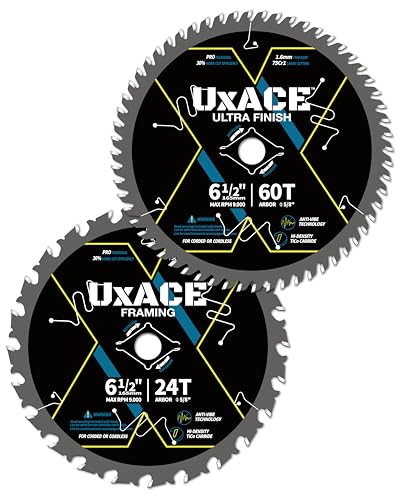 6-1/2-Inch 24&60-Tooth Circular Saw Blade with 5/8-Inch Arbor, Framing & Ultra Finish Wood Cutting, Carbide Tip, Thin Kerf, for Plywood, MDF, OSB, Laminated, 2 Pack - size: 6-1/2", 5/8" Arbor, 24&60T, 2pc
