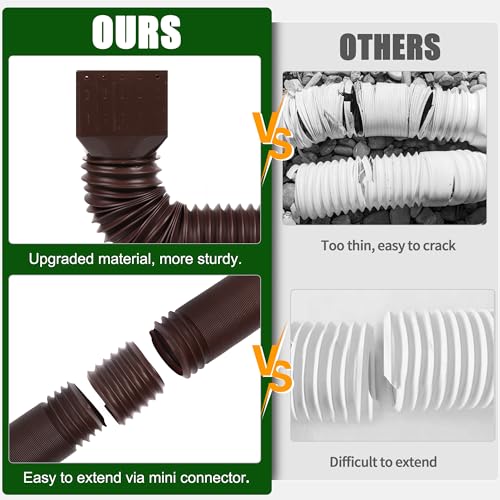 2 Pack Rain Gutter Downspout Extensions, Upgraded Flexible Drain Down Spout Extender for Rain Water Drainage, Each Extendable from 20" to 66", Combine to 10 ft with Connector(Brown) - color: 2 Pack Brown