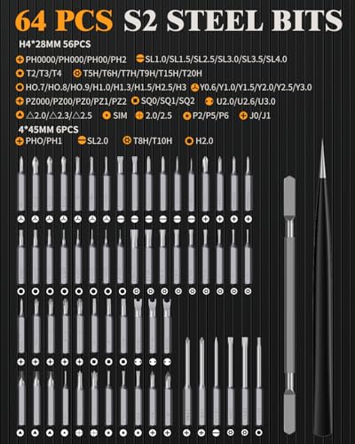 LCORE 67 in 1 Cordless Electric Precision Screwdriver Set, 62 Industrial S2 Steel Bits, 4 Adjustable Torque (0.05-0.35 NM), Magnetic Case, LED Lights for Electronics Phone Laptop Camera