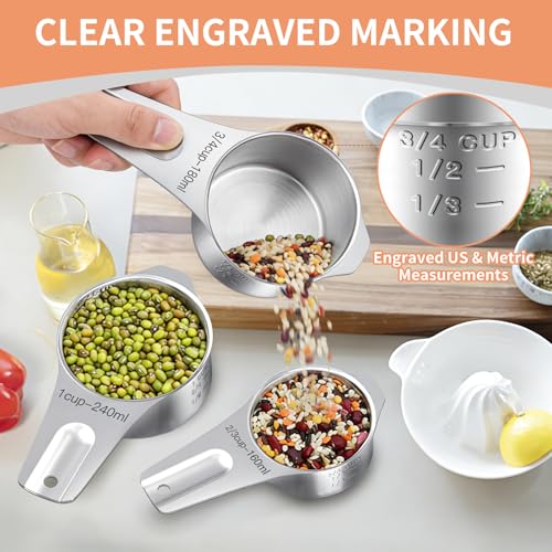 EWFEN Measuring Cups and Spoons Set, 7 Stainless Steel Nesting Measuring Cups & 7 Spoons, 5 Mini Measuring Spoons &1 Leveler, Kitchen Gadgets for Cooking & Baking, Square - color: Square Spoons