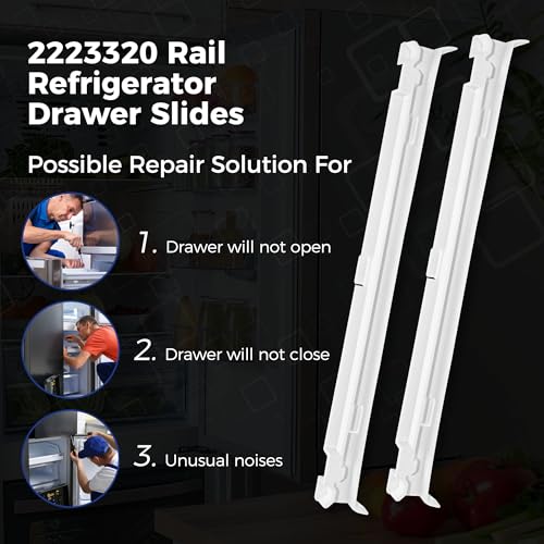 Romalon 2-Pack 2223320 Track Refrigerator Crisper Drawer Slide Rail Fit for Whirlpool Kenm0re Refrigerator Pan Slide Replace Number 1016208, AH869557, EA869557, PS869557 - a Set of Rails
