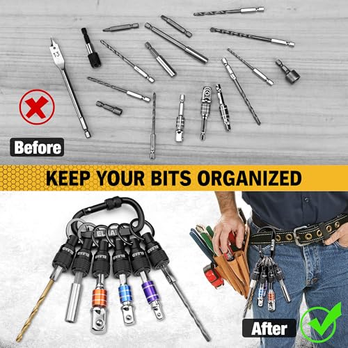 6-Piece Bit Holder Key Chain, 1/4 inch Black Hex Shank Bit Holders, Quick Release Design with Keychain Carabiner for Nut Driver, Screwdriver & Drill Bits, Tools Gifts for Men - style: 6 Bit Holder Key Chain Black