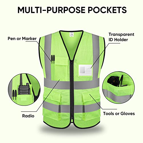 TICONN High Visibility Reflective Safety Vest for Men & Women, ANSI Class 2 - color: Green, size: Small