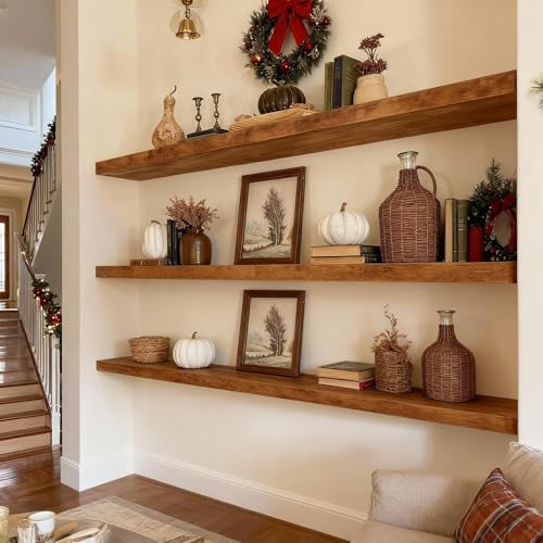 ROGMARS 48Inches Long Walnut Floating Shelves - color: Walnut, size: 48 Inch set of 3