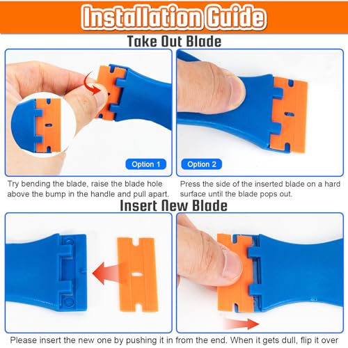 Plastic Razor Blade Scraper, 2PCS Scraper Tool with 100PCS Plastic Blades Carry Case, Cleaning Scrapers Remover Storage for Stickers, Decals, Adhesive, Labels, Paint, Glass, Car, Window, Caulk