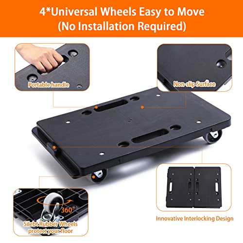 LOYAL TIGER Moving Furniture Dolly 2-Pack, Connectable 500lbs Flat Cart | 16"x11" Small Moving Dollies with 4 Wheels & 2 Ropes. Holds 250lbs Individually and Up to 500lbs When Combined.