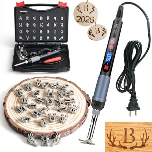 ZAGEVIVIN Upgraded Electric Branding Iron with Temperature Display – 26 Letters & 2 Antlers Kit for Wood, Leather, Food (Cake/Steak) – Safe & Easy DIY, BBQ, Crafting Gift (3/5" 28Pcs)